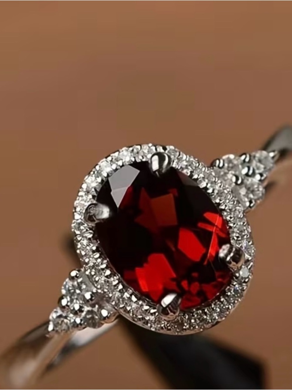 Size 7 Fantasy Sterling Silver Red Garnet Halo Ring/7